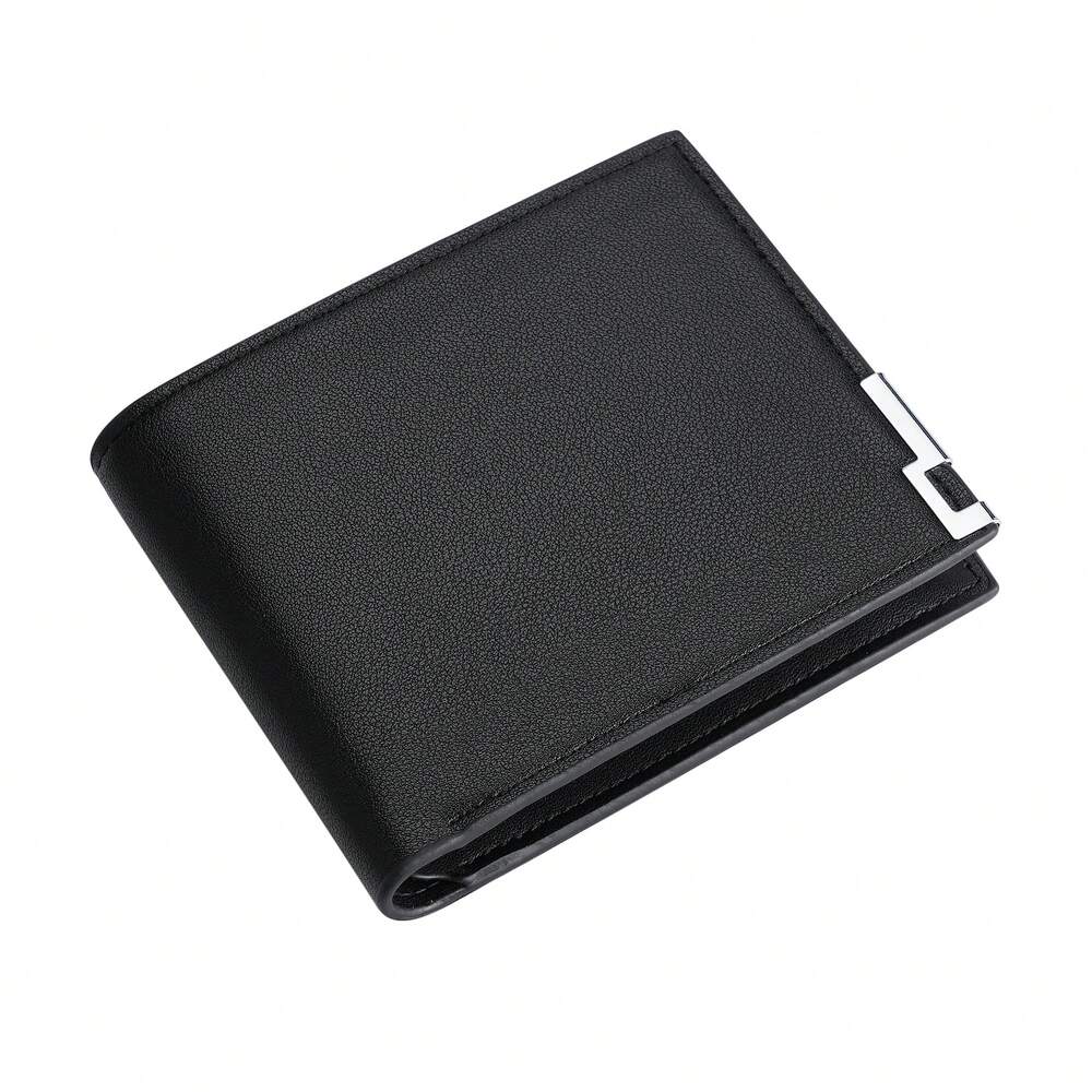 Litchi Embossed Small Wallet with Metal Decor – Portable Credit Card & Cash Holder for Men & Women, Perfect Gift for Business & Special Occasions