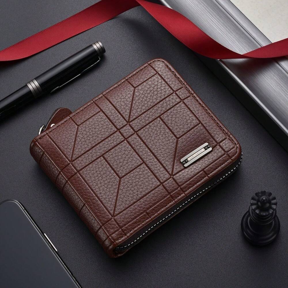 Vintage Style Men’s Faux Leather Wallet – Solid Color, Large Capacity with Multiple Card Slots & Coin Purse, Polyester Lined, Perfect Gift for Men