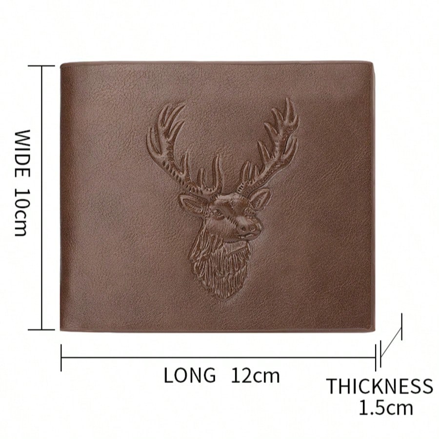 Men’s Vintage PU Leather Short Wallet with Reindeer Pattern – Multi-Function Credit Card Holder, Mini & Compact, Perfect Gift for Men