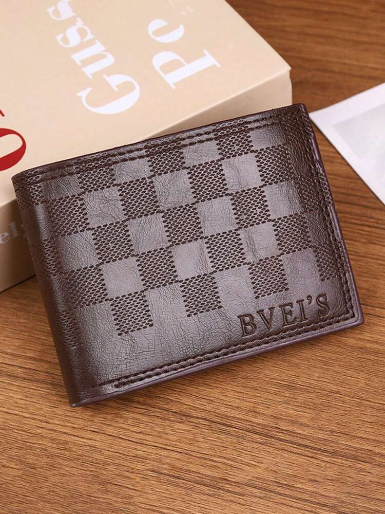 Men’s Fashionable Retro Plaid Short Wallet – PU ID Holder, Minimalist Multi-Slot Coin Purse, Perfect for Teens, Casual, Travel, Graduation & Birthday Gifts