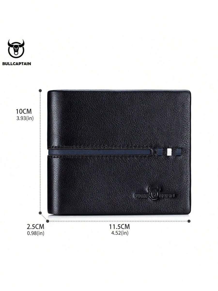 Men’s Genuine Leather RFID Blocking Short Wallet – Bull Head Pattern, Three-Fold with Multiple Card Slots, Large Capacity Gift for Men