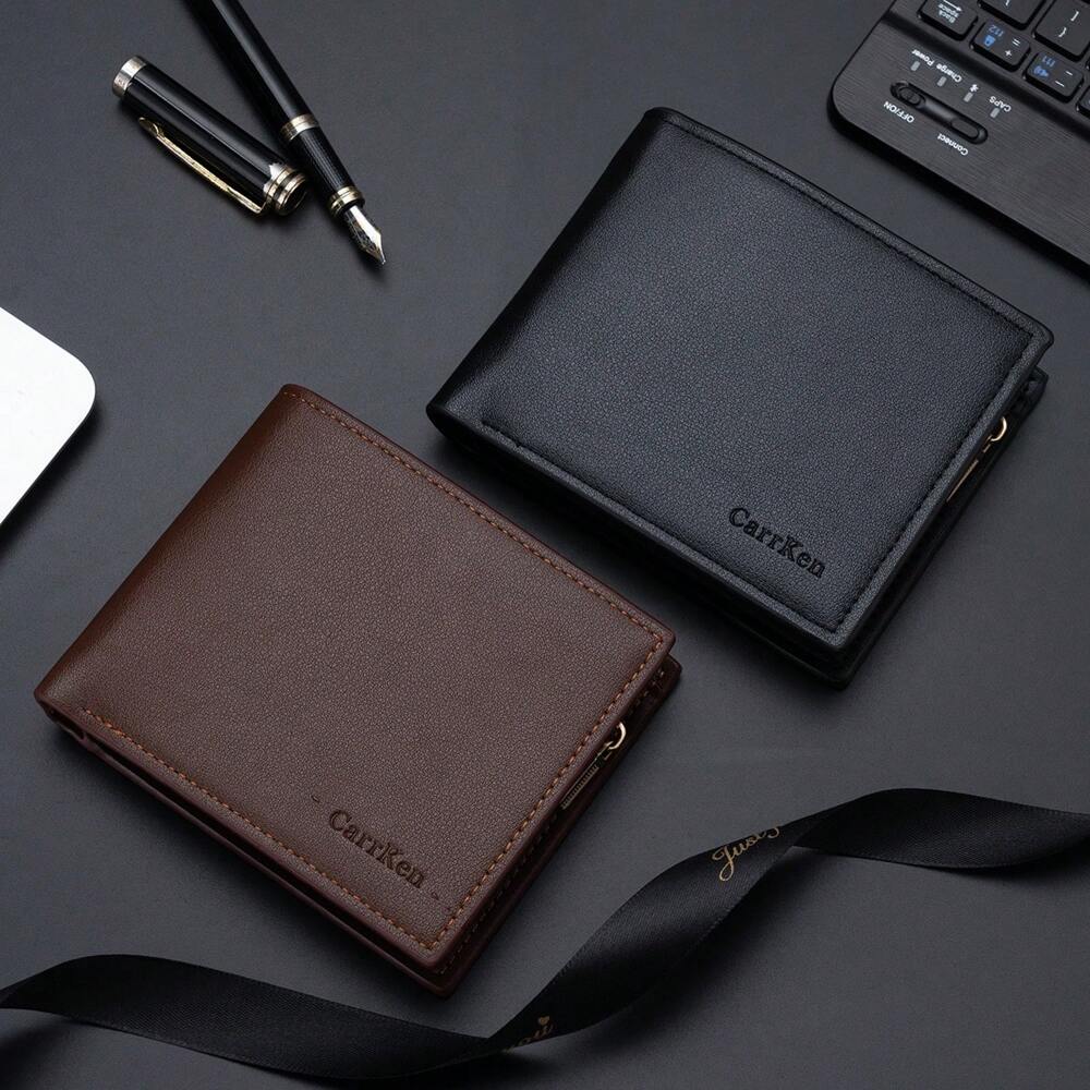 Men’s Short Black Business Wallet – Multifunctional Bi-Fold with Zippered Coin Pocket, Multiple Credit Card Slots, Durable & Stylish Design