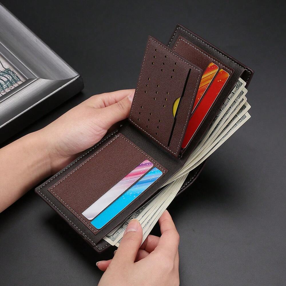 Men’s Retro Color-Block Short Wallet – Horizontal Design with Large Capacity Credit Card & ID Holder, Stylish Gift for Men