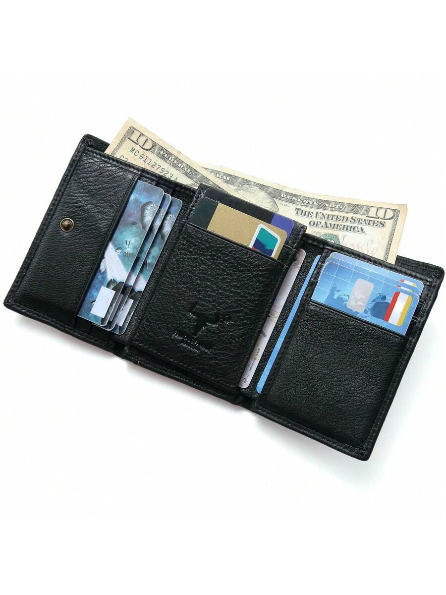 Men’s Ultra Slim Trifold Genuine Leather Wallet – Brown Small Card Holder with Large Capacity, Travel Essential & Perfect Gift for Fathers Day