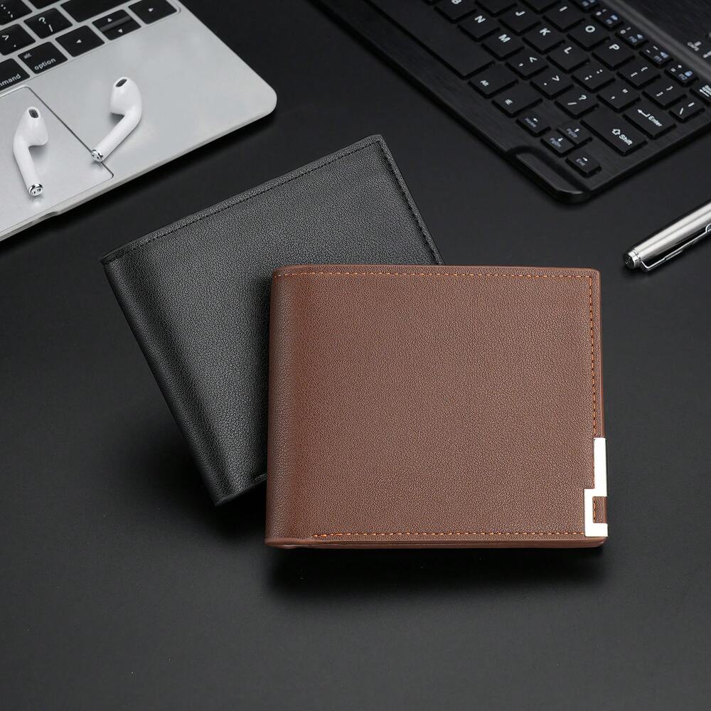 Litchi Embossed Small Wallet with Metal Decor – Portable Credit Card & Cash Holder for Men & Women, Perfect Gift for Business & Special Occasions