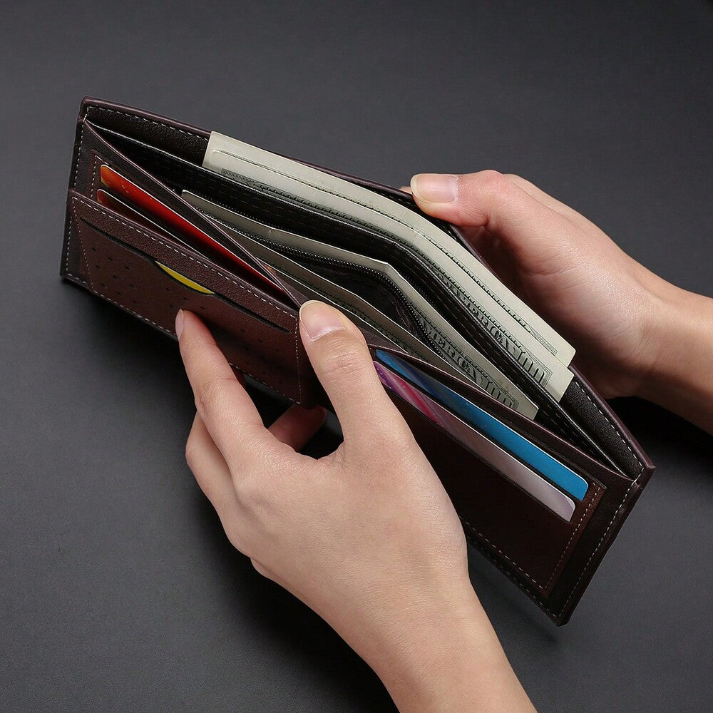 Men’s Retro Color-Block Short Wallet – Horizontal Design with Large Capacity Credit Card & ID Holder, Stylish Gift for Men