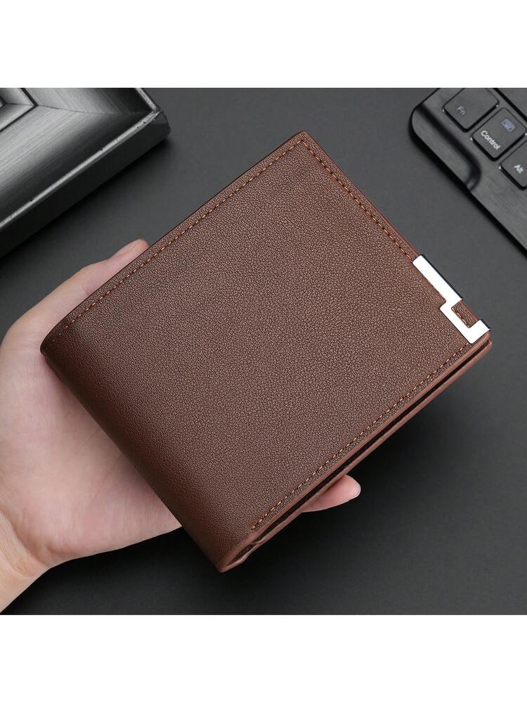 Litchi Embossed Small Wallet with Metal Decor – Portable Credit Card & Cash Holder for Men & Women, Perfect Gift for Business & Special Occasions