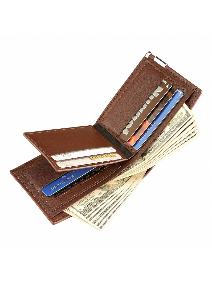 Litchi Embossed Small Wallet with Metal Decor – Portable Credit Card & Cash Holder for Men & Women, Perfect Gift for Business & Special Occasions