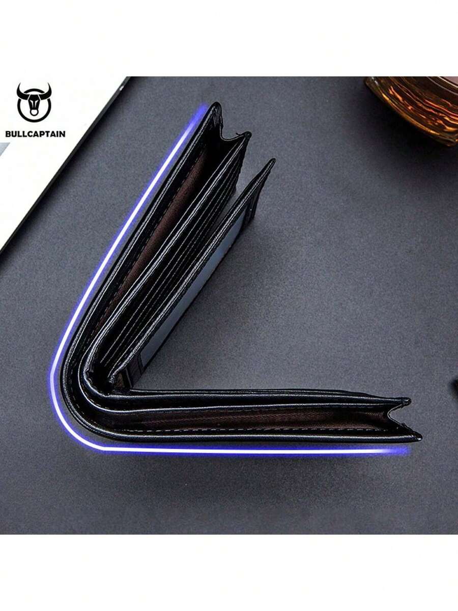 Men’s Genuine Leather RFID Blocking Short Wallet – Bull Head Pattern, Three-Fold with Multiple Card Slots, Large Capacity Gift for Men