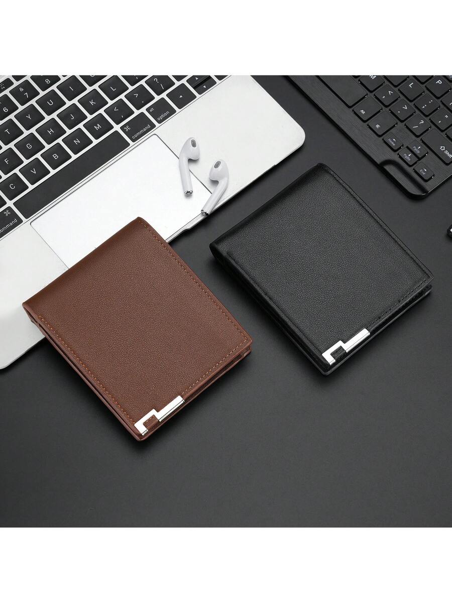 Litchi Embossed Small Wallet with Metal Decor – Portable Credit Card & Cash Holder for Men & Women, Perfect Gift for Business & Special Occasions