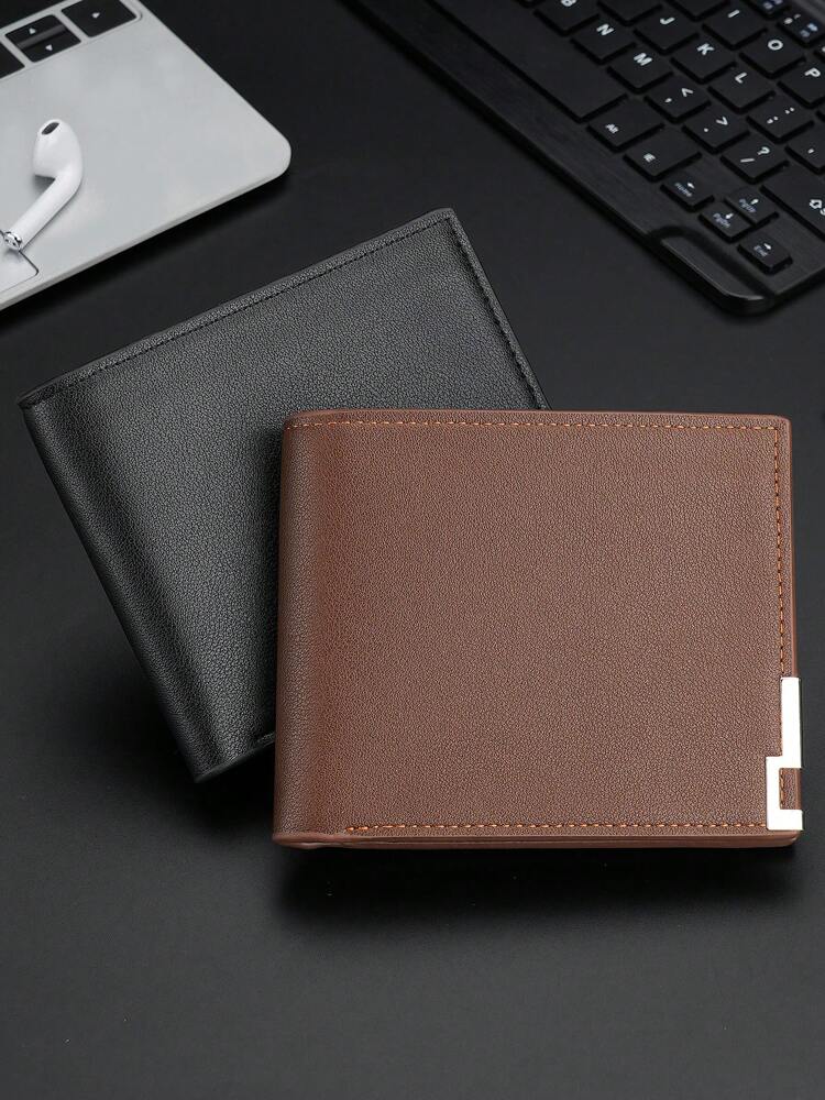 Litchi Embossed Small Wallet with Metal Decor – Portable Credit Card & Cash Holder for Men & Women, Perfect Gift for Business & Special Occasions