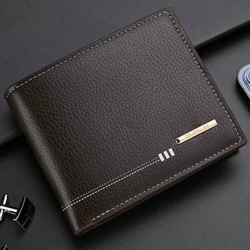 Men’s High-End Short PU Leather Wallet – Youth Lychee Pattern with Zippered Coin Pocket, Stylish Card Holder for Men