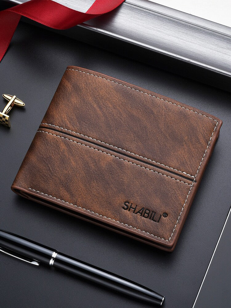 Men’s Small Bi-Fold Wallet with Letter Graphic – Slim, Lightweight with Credit Card & ID Window, Portable Minimalist Design, Perfect Gift for Him