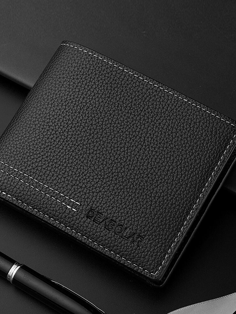 Men’s Litchi Embossed Small Bi-Fold Wallet – Mini, Thin & Lightweight with ID Window, Multi-Layer Card Slots, Perfect Gift for Business & Special Occasions