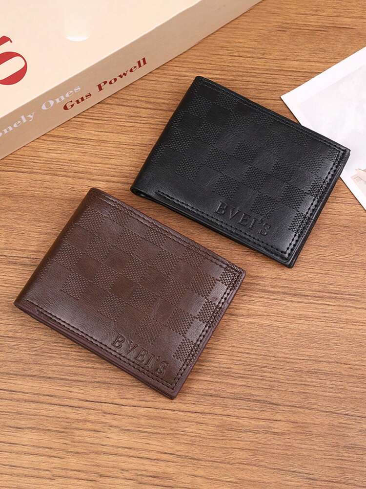 Men’s Fashionable Retro Plaid Short Wallet – PU ID Holder, Minimalist Multi-Slot Coin Purse, Perfect for Teens, Casual, Travel, Graduation & Birthday Gifts
