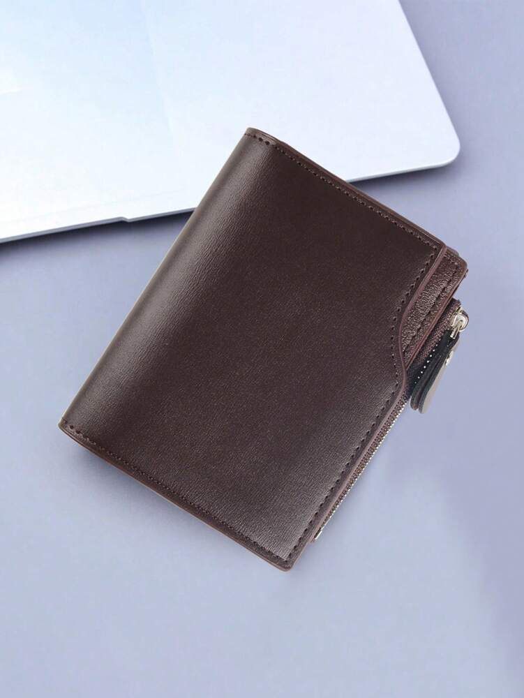 Men’s PU Leather Short Bifold Wallet – Solid Color, Multi-Functional with Coin Pouch, 13 Card Slots & Zipper Clutch, Perfect Gift & Mini Wallet