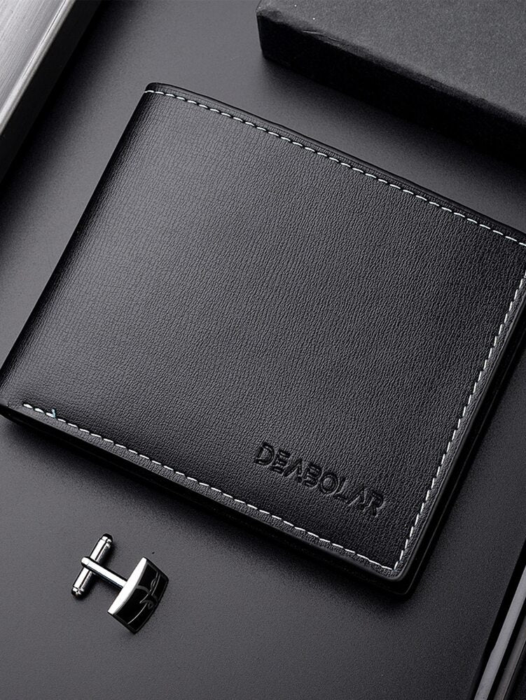 Men’s & Women’s Small Leather Bi-Fold Wallet with Letter Embossed Design – ID Window, Credit Card Holder, Minimalist Style, Perfect Gift for All Occasions