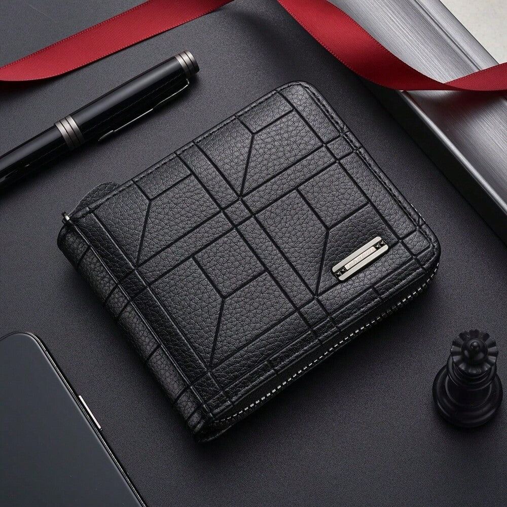 Vintage Style Men’s Faux Leather Wallet – Solid Color, Large Capacity with Multiple Card Slots & Coin Purse, Polyester Lined, Perfect Gift for Men
