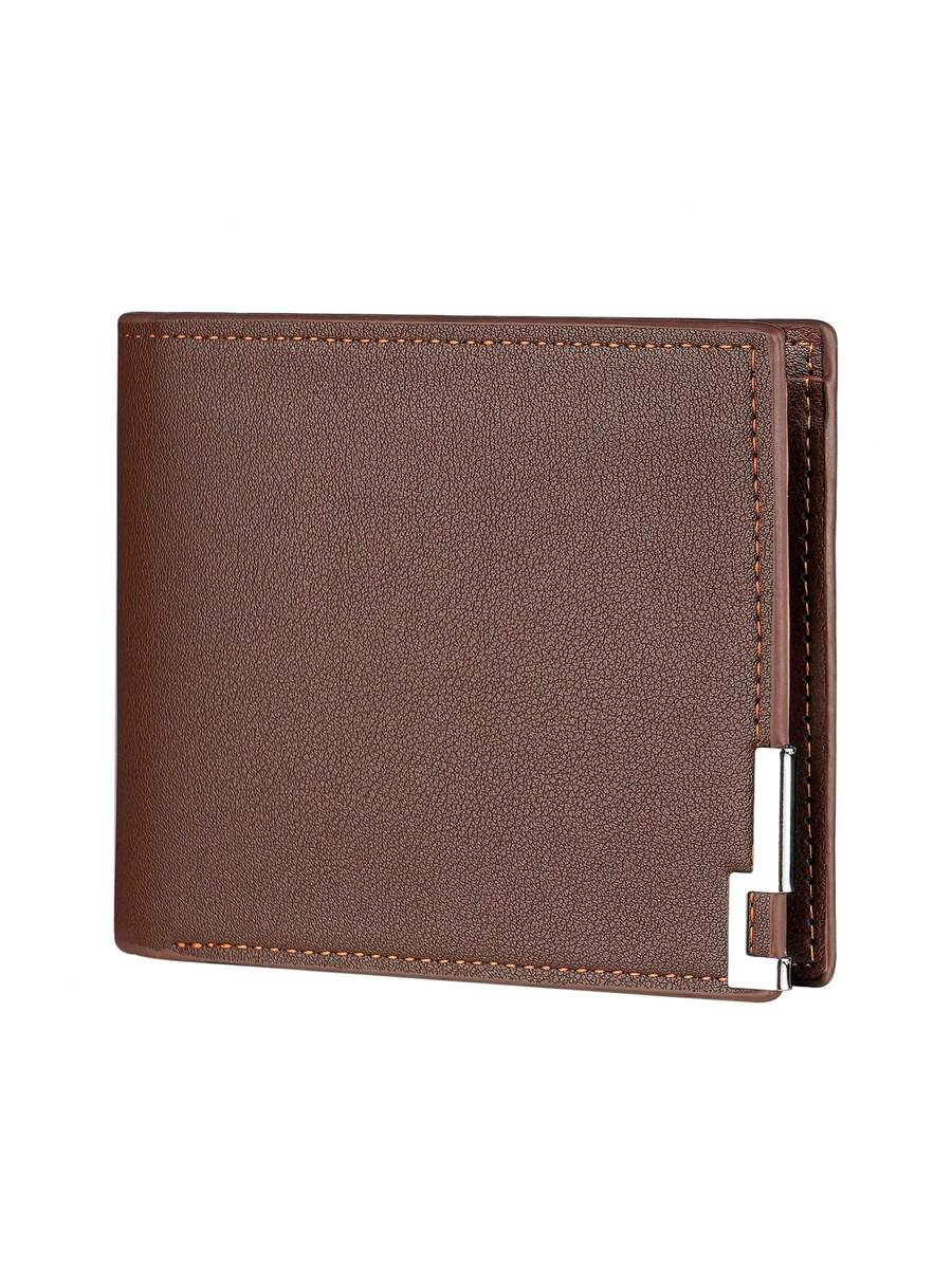 Litchi Embossed Small Wallet with Metal Decor – Portable Credit Card & Cash Holder for Men & Women, Perfect Gift for Business & Special Occasions