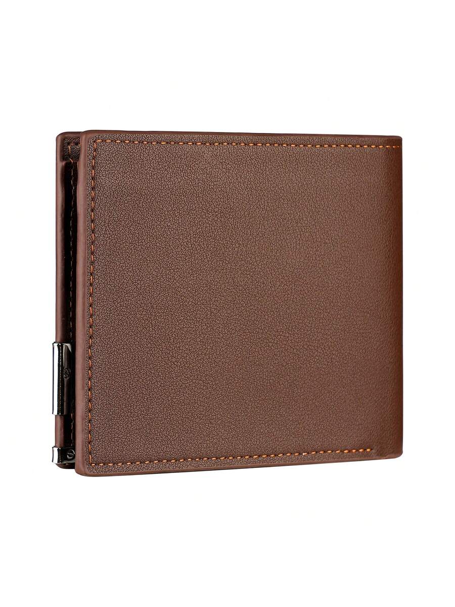 Litchi Embossed Small Wallet with Metal Decor – Portable Credit Card & Cash Holder for Men & Women, Perfect Gift for Business & Special Occasions