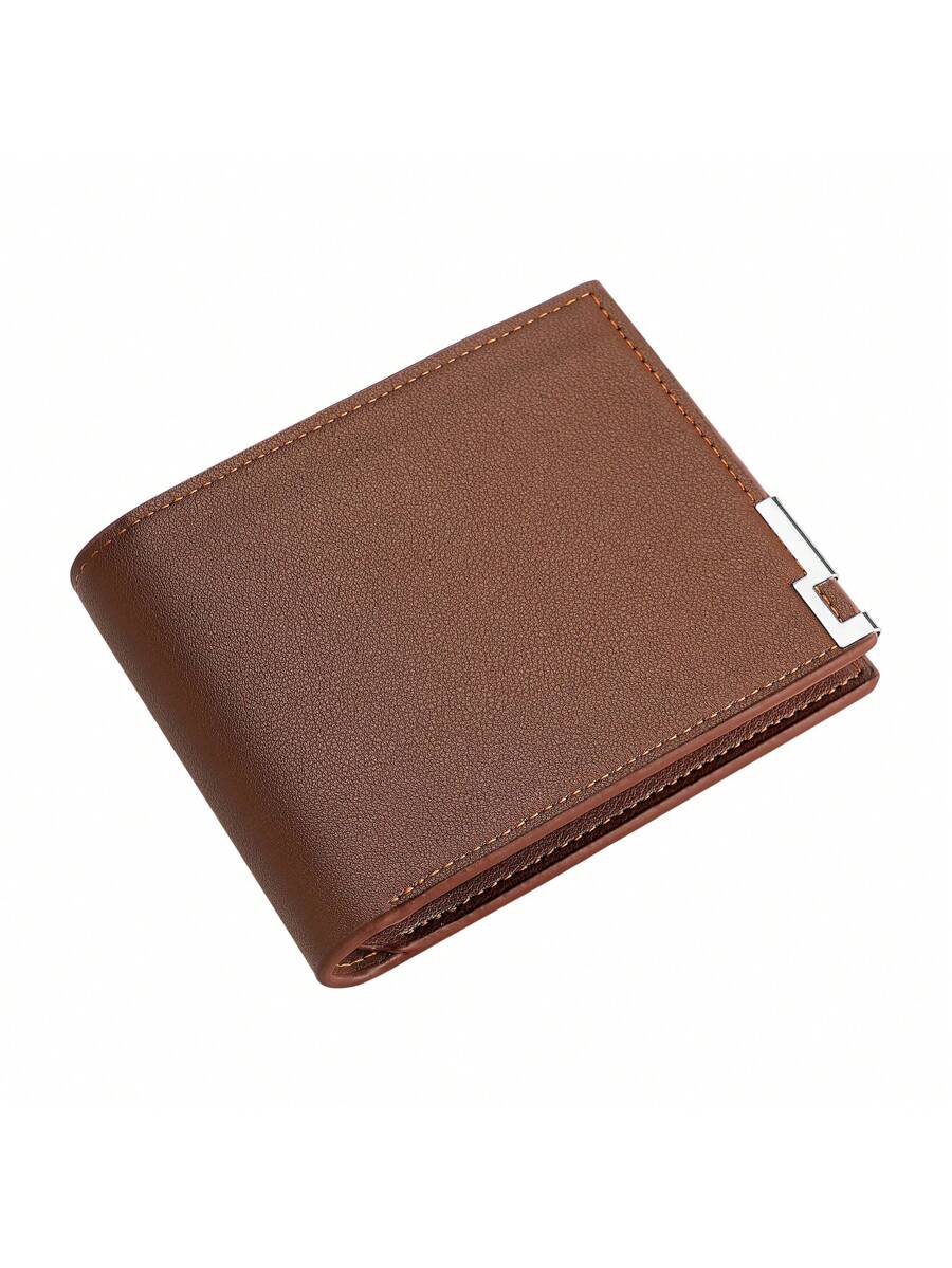 Litchi Embossed Small Wallet with Metal Decor – Portable Credit Card & Cash Holder for Men & Women, Perfect Gift for Business & Special Occasions
