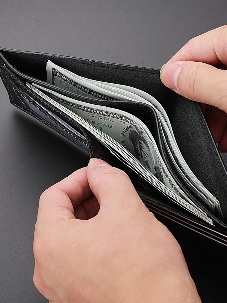 Men’s Litchi Embossed Small Bi-Fold Wallet – Mini, Thin & Lightweight with ID Window, Multi-Layer Card Slots, Perfect Gift for Business & Special Occasions