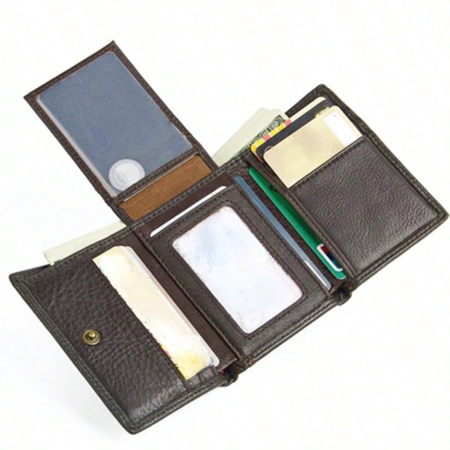 Men’s Ultra Slim Trifold Genuine Leather Wallet – Brown Small Card Holder with Large Capacity, Travel Essential & Perfect Gift for Fathers Day