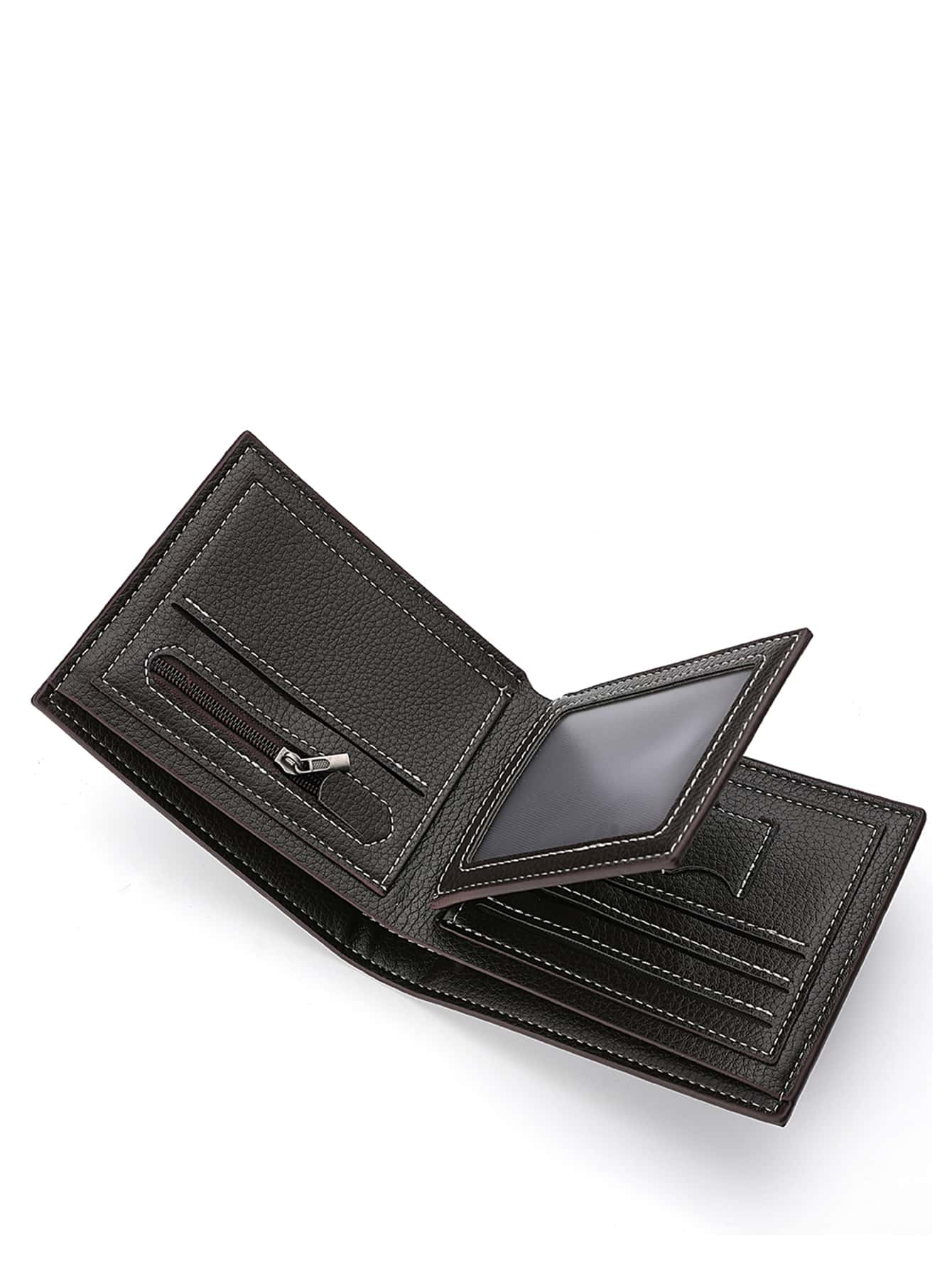 Men’s Litchi Embossed Small Wallet – Metal Decor, Thin Lightweight Bi-Fold with ID Window, Minimalist Fashion Gift for Men & Women