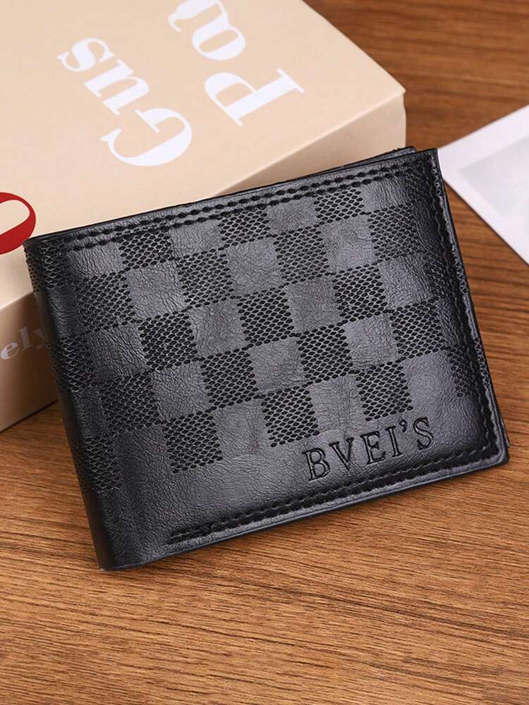 Men’s Fashionable Retro Plaid Short Wallet – PU ID Holder, Minimalist Multi-Slot Coin Purse, Perfect for Teens, Casual, Travel, Graduation & Birthday Gifts