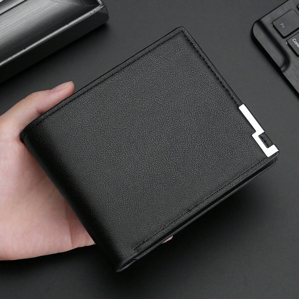 Litchi Embossed Small Wallet with Metal Decor – Portable Credit Card & Cash Holder for Men & Women, Perfect Gift for Business & Special Occasions