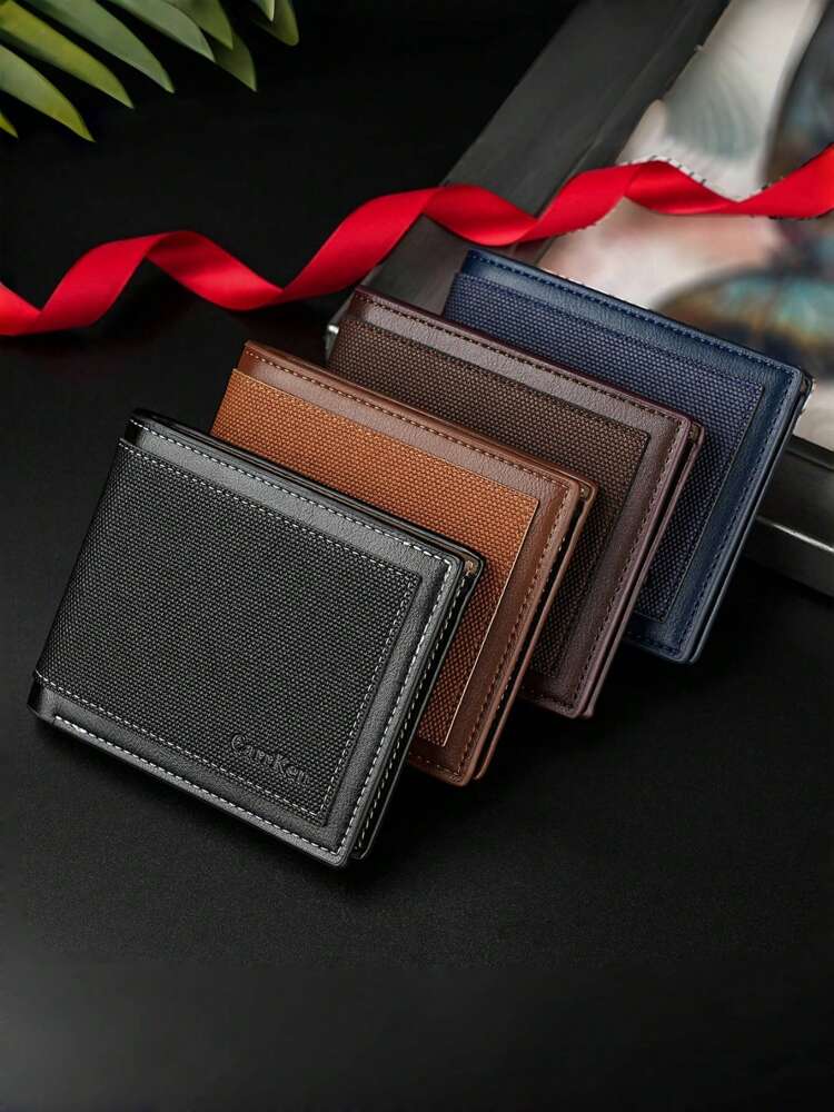 Men’s Short Multifunctional Bifold Business Wallet – Fashion Patchwork Design, PU Leather, Multi-Card Holder & Coin Purse, Stylish & Practical