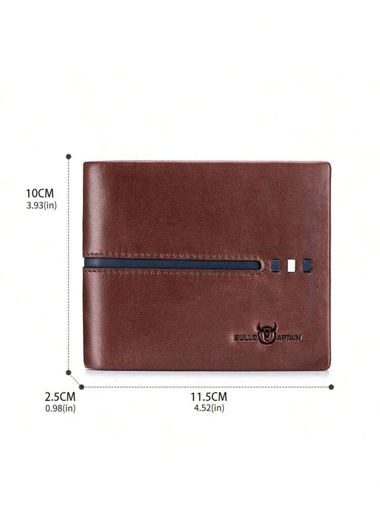 Men’s Genuine Leather RFID Blocking Short Wallet – Bull Head Pattern, Three-Fold with Multiple Card Slots, Large Capacity Gift for Men