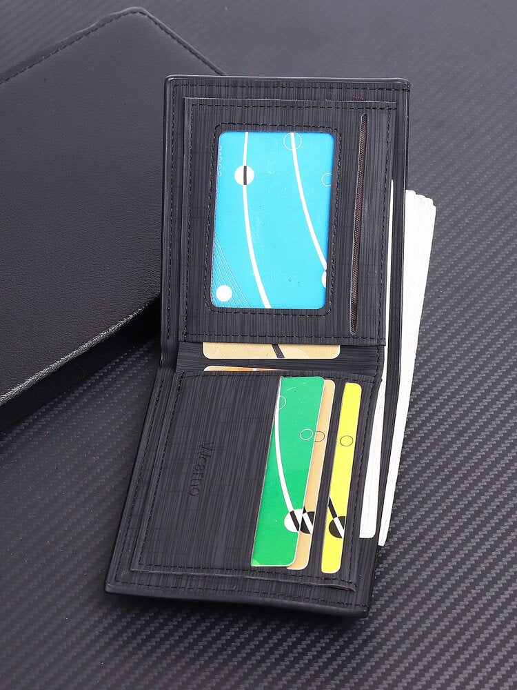 Men’s Leather Embossed Logo Bi-Fold Slim Wallet – Credit Card & ID Window Holder, Compact Design, Perfect Father’s Day & Business Gift