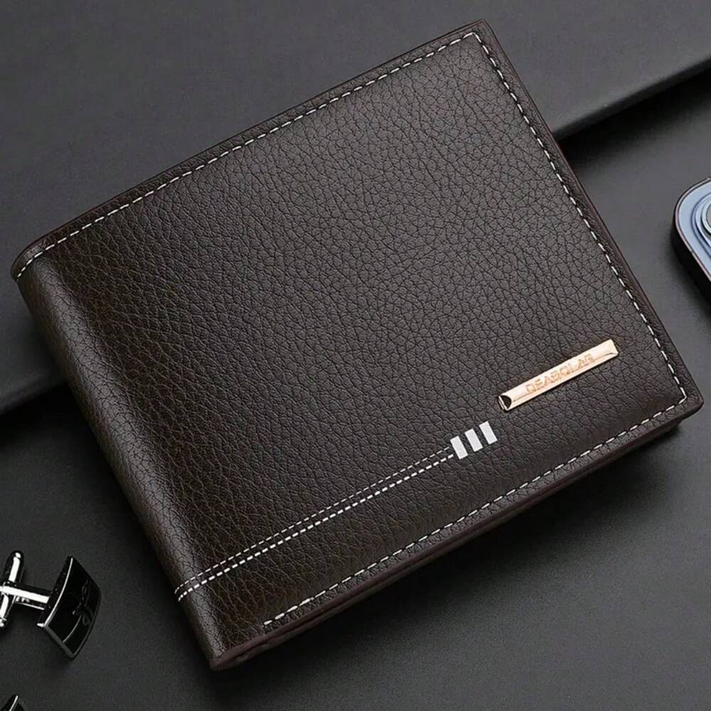 Men’s High-End Short PU Leather Wallet – Youth Lychee Pattern with Zippered Coin Pocket, Stylish Card Holder for Men
