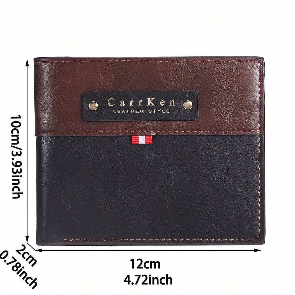 Men’s Retro Color-Block Short Wallet – Horizontal Design with Large Capacity Credit Card & ID Holder, Stylish Gift for Men