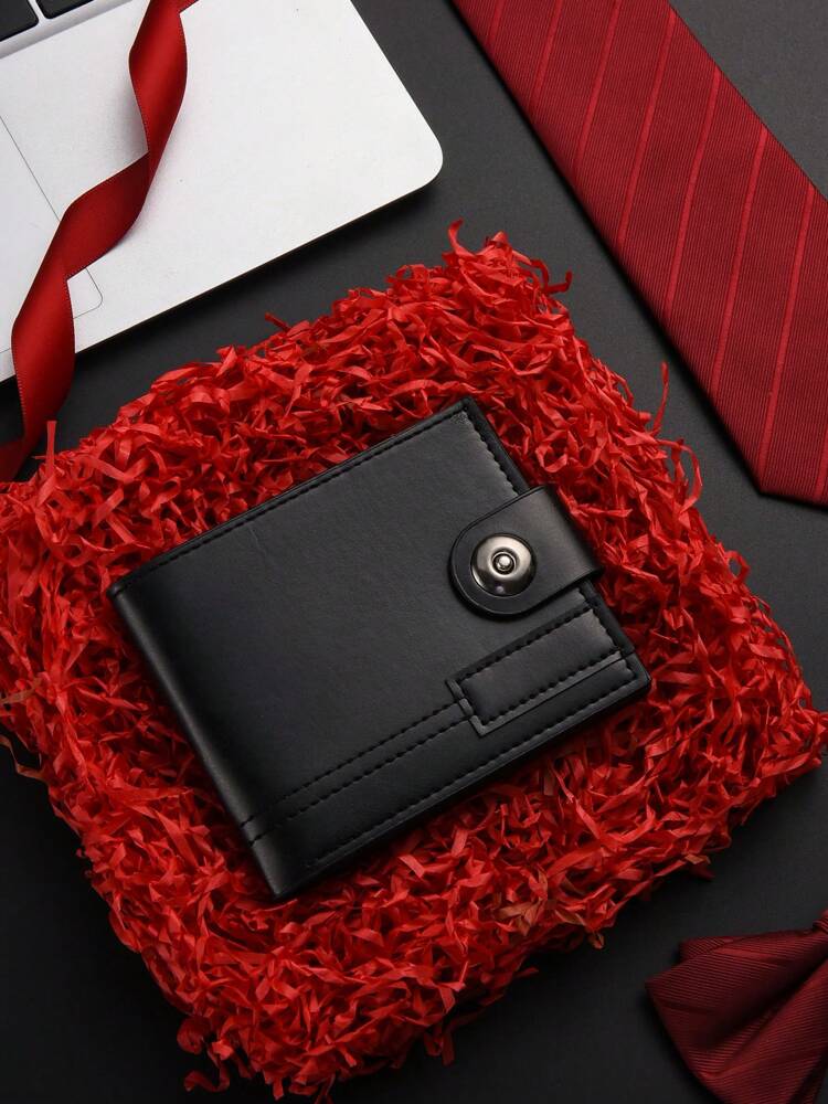 Men’s Short Bifold PU Leather Wallet with Magnetic Closure – Multi Card Slots & Coin Purse, Unisex Travel Pass Holder, Retro Style Compact Wallet