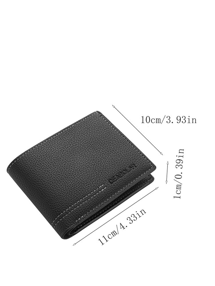 Men’s Litchi Embossed Small Bi-Fold Wallet – Mini, Thin & Lightweight with ID Window, Multi-Layer Card Slots, Perfect Gift for Business & Special Occasions