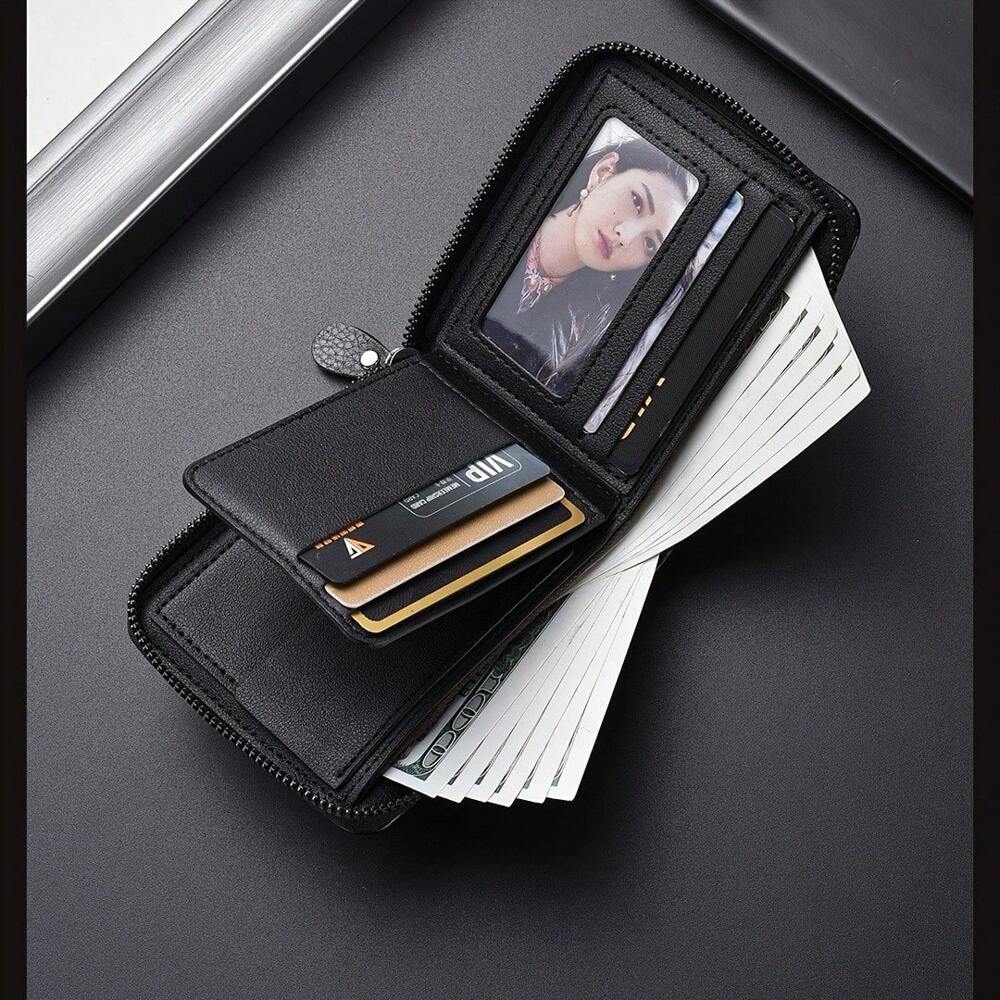 Vintage Style Men’s Faux Leather Wallet – Solid Color, Large Capacity with Multiple Card Slots & Coin Purse, Polyester Lined, Perfect Gift for Men