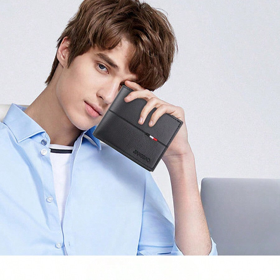 Men’s Solid Color Small Bi-Fold Wallet – Ultra-Thin with ID Window, Multi-Card Slots, Portable for College, Work & Business, Ideal Gift for Birthday & Father’s Day