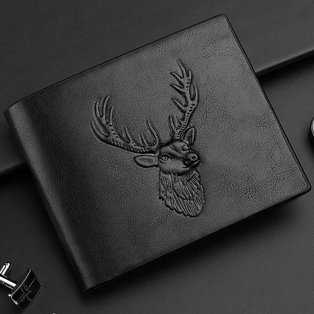 Men’s Vintage PU Leather Short Wallet with Reindeer Pattern – Multi-Function Credit Card Holder, Mini & Compact, Perfect Gift for Men