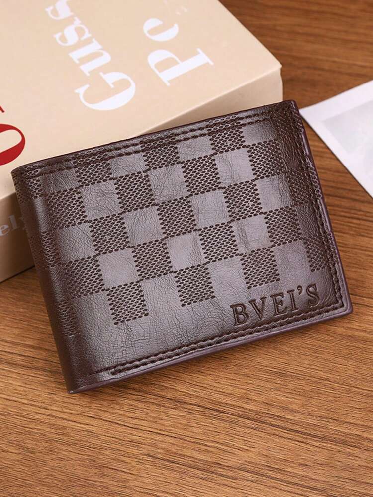 Men’s Fashionable Retro Plaid Short Wallet – PU ID Holder, Minimalist Multi-Slot Coin Purse, Perfect for Teens, Casual, Travel, Graduation & Birthday Gifts