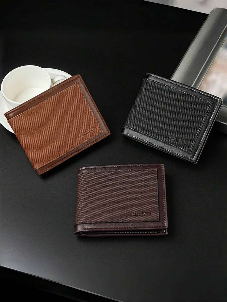 Men’s Short Multifunctional Bifold Business Wallet – Fashion Patchwork Design, PU Leather, Multi-Card Holder & Coin Purse, Stylish & Practical