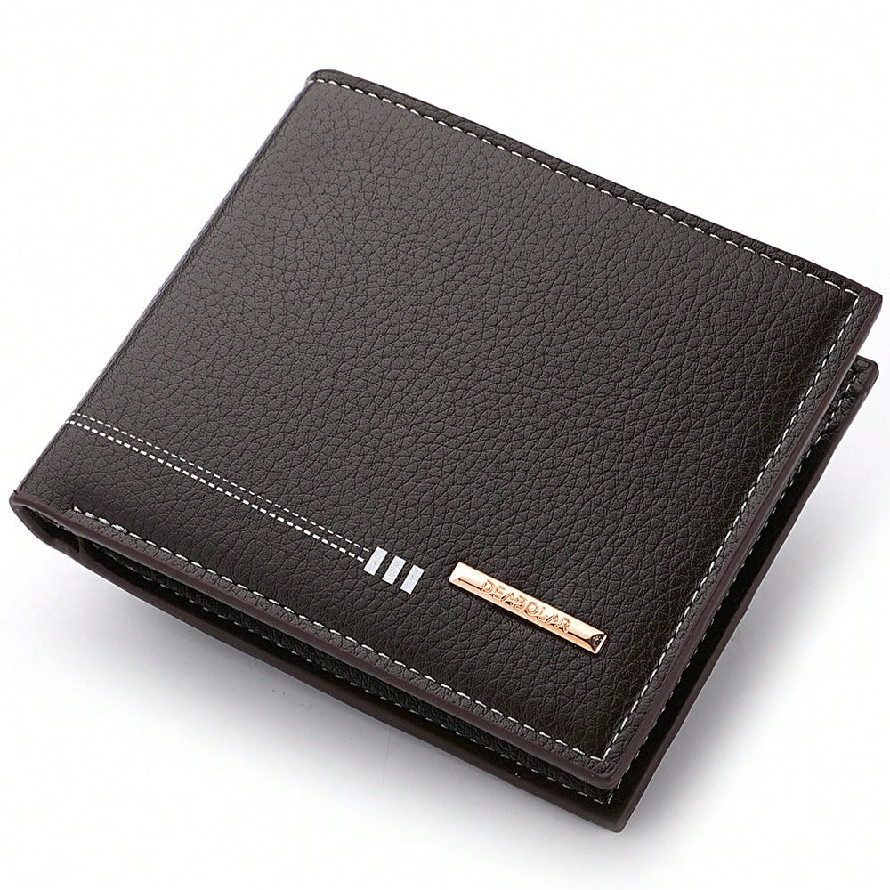 Men’s High-End Short PU Leather Wallet – Youth Lychee Pattern with Zippered Coin Pocket, Stylish Card Holder for Men