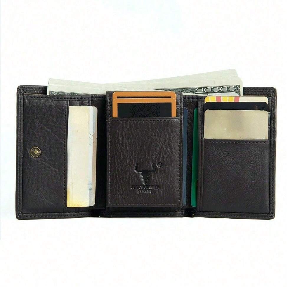 Men’s Ultra Slim Trifold Genuine Leather Wallet – Brown Small Card Holder with Large Capacity, Travel Essential & Perfect Gift for Fathers Day