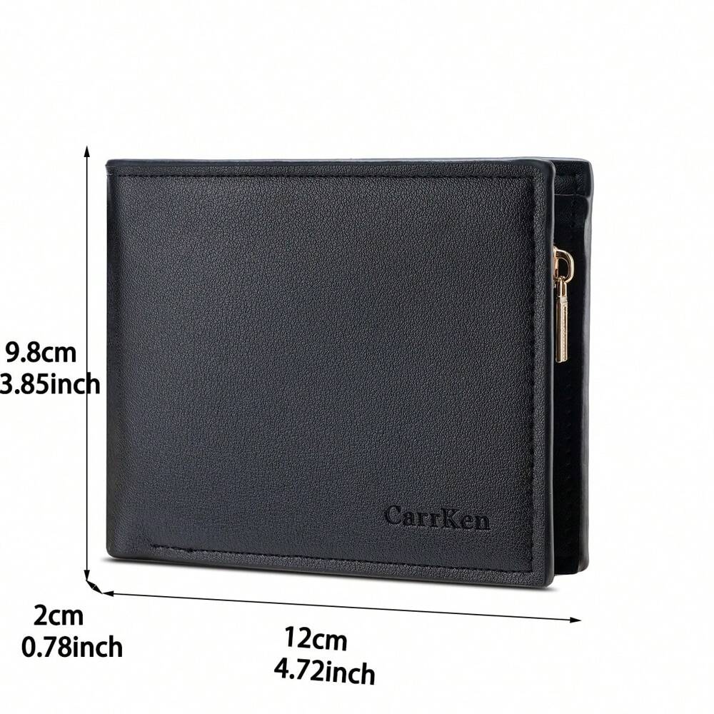 Men’s Short Black Business Wallet – Multifunctional Bi-Fold with Zippered Coin Pocket, Multiple Credit Card Slots, Durable & Stylish Design