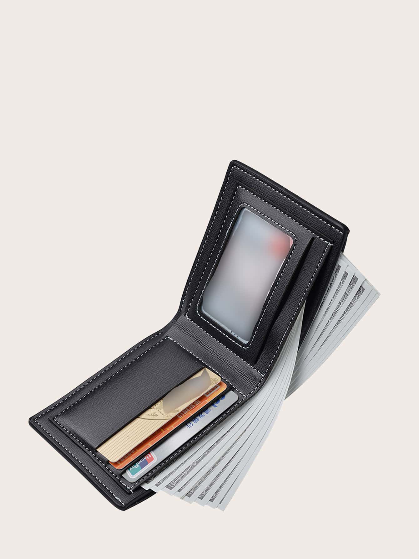 Men’s & Women’s Small Leather Bi-Fold Wallet with Letter Embossed Design – ID Window, Credit Card Holder, Minimalist Style, Perfect Gift for All Occasions