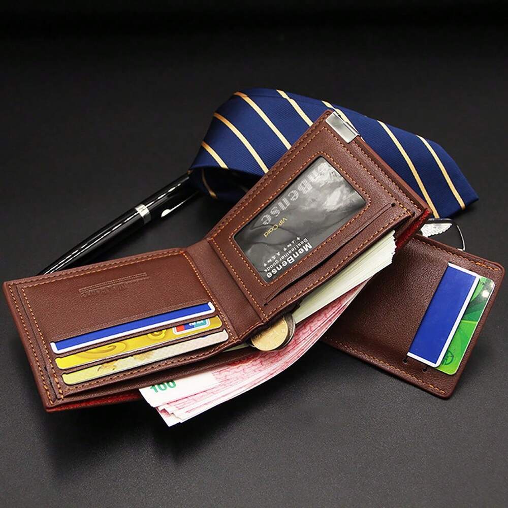 Men’s Leather Wallet Purse – Short Design, Large Capacity with Multi-Card Slots, Business Casual Style, Perfect Birthday, Graduation & Father’s Day Gift