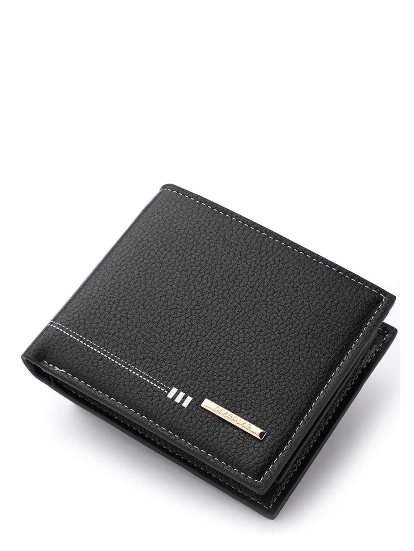 Men’s Litchi Embossed Small Wallet – Metal Decor, Thin Lightweight Bi-Fold with ID Window, Minimalist Fashion Gift for Men & Women