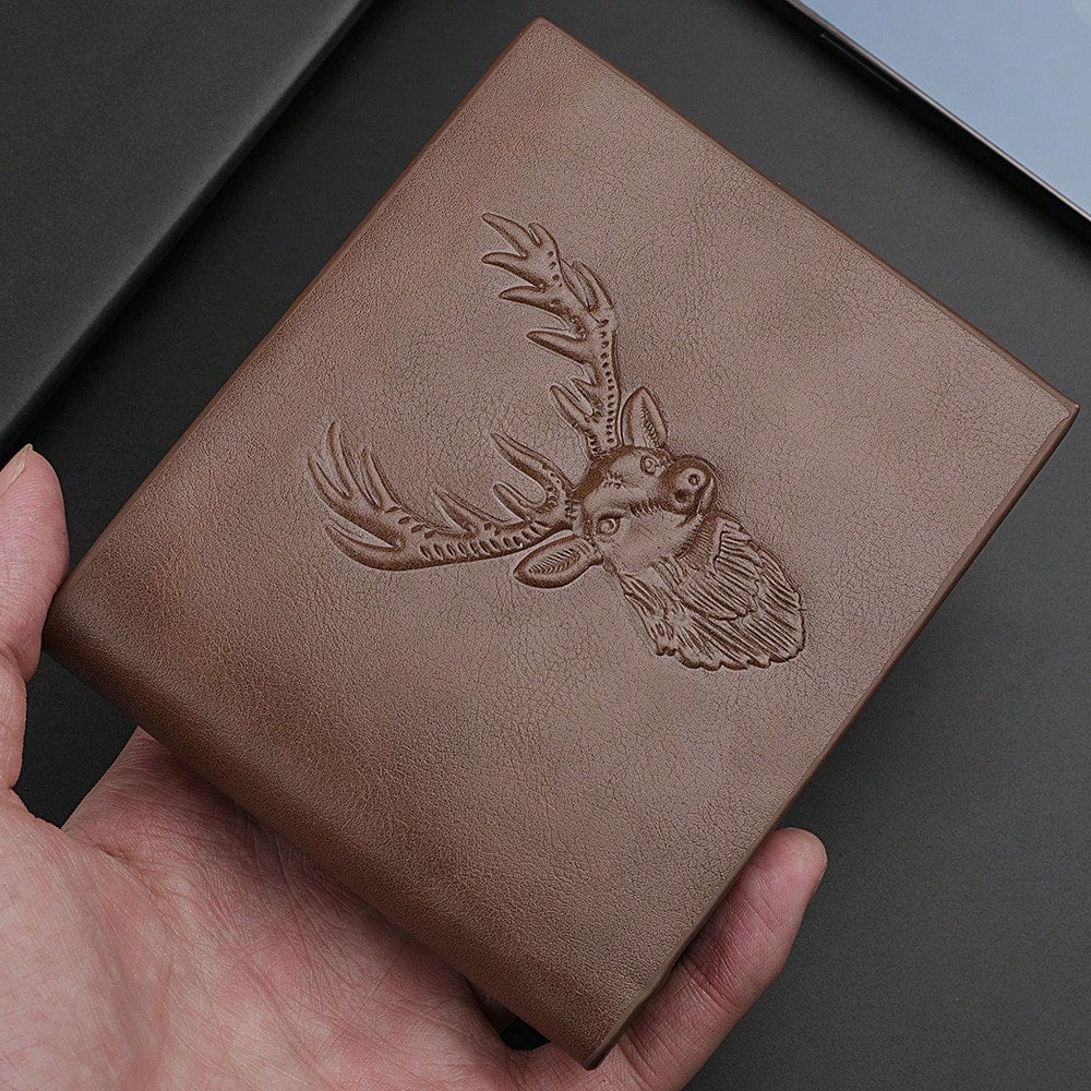 Men’s Vintage PU Leather Short Wallet with Reindeer Pattern – Multi-Function Credit Card Holder, Mini & Compact, Perfect Gift for Men