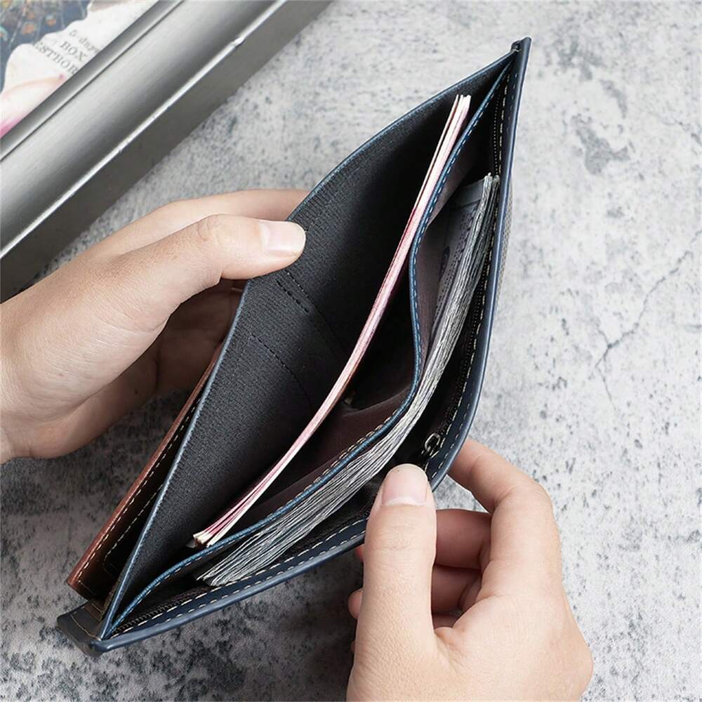Men’s Short Wallet with Zipper Coin Pocket – Fashionable Bifold Design with Multi-Card Slots, Ideal for Business, Travel & Gift Occasions
